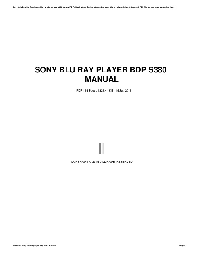 Sony blu ray player manual bdp-s3700